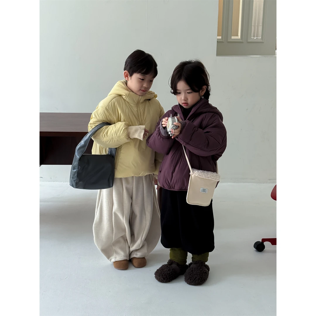 LJ-91133-童装裤子2025秋冬新款拼片弯刀加绒裤百搭保暖裤子潮