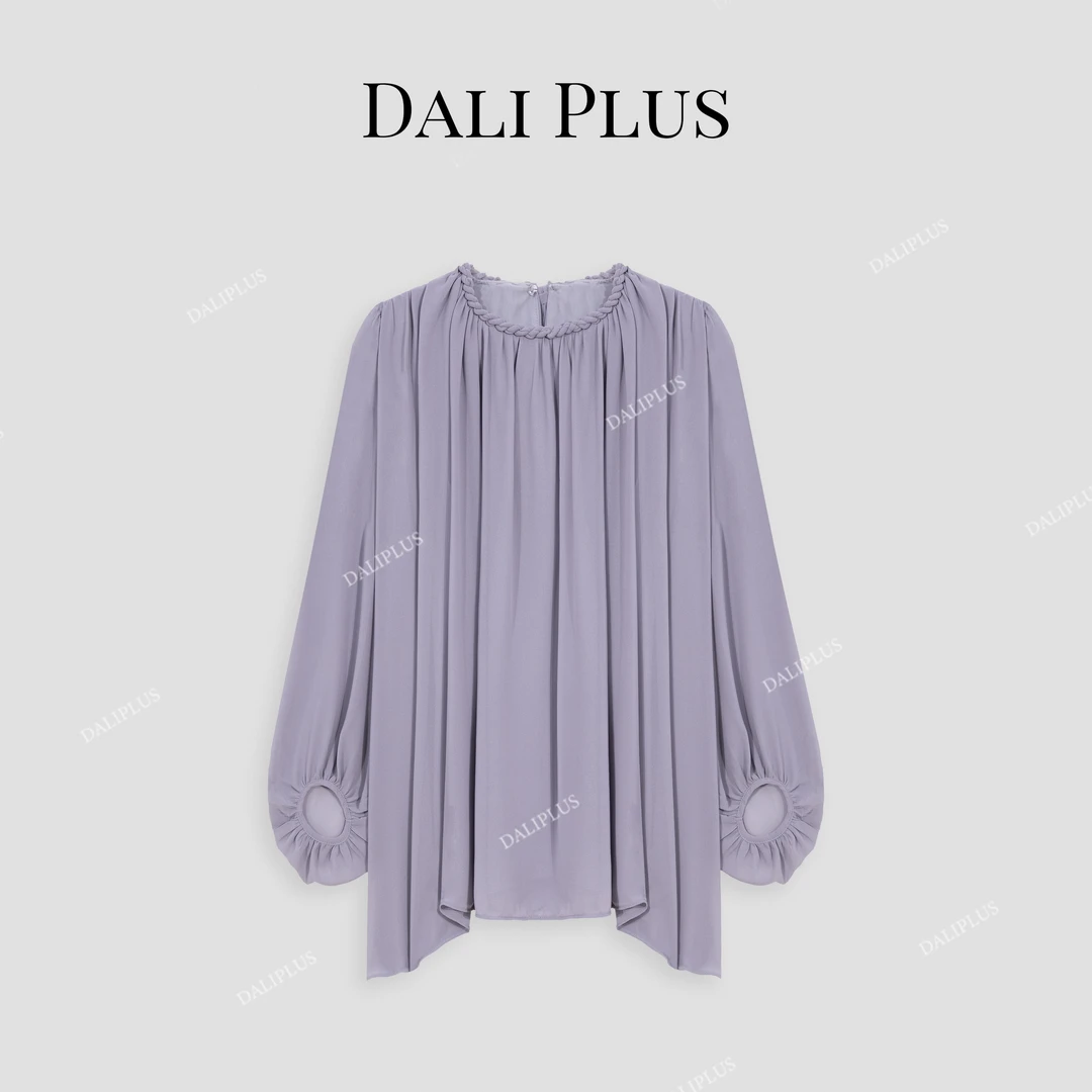 DALI PLUS圆领高级感松弛巨遮肉透气灯笼长袖衬衫-D5MM2007-1