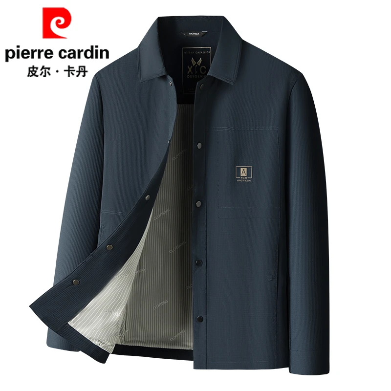 皮尔卡丹翻领春秋季休闲舒适男百搭外套中年男士商务夹克