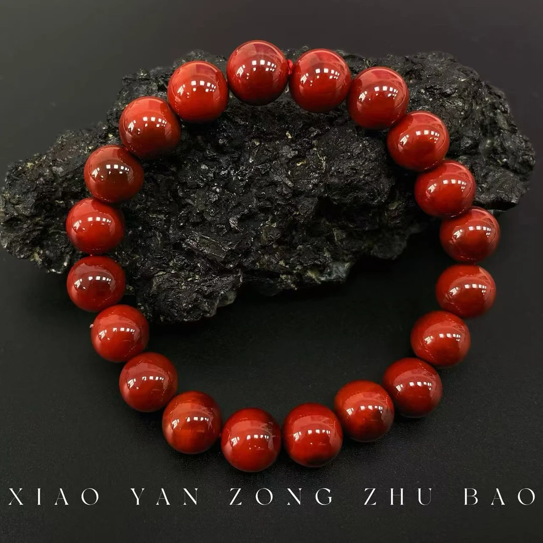 【小杨总珠宝】Y8307【开播福利】天然牛血红火焰纹10mm圆珠单圈手串