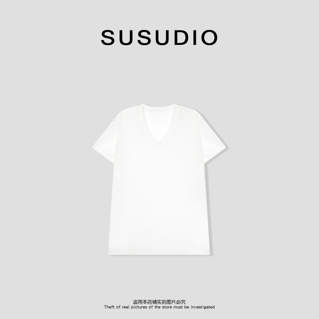 SUSUDIO③ 设计款简约V领舒适透气休闲短袖T恤10072