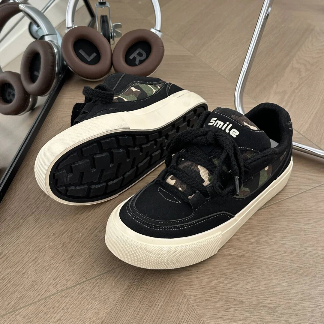 原创设计迷彩痞帅男鞋2025新款小众美式男款鞋子百搭厚底开车板鞋