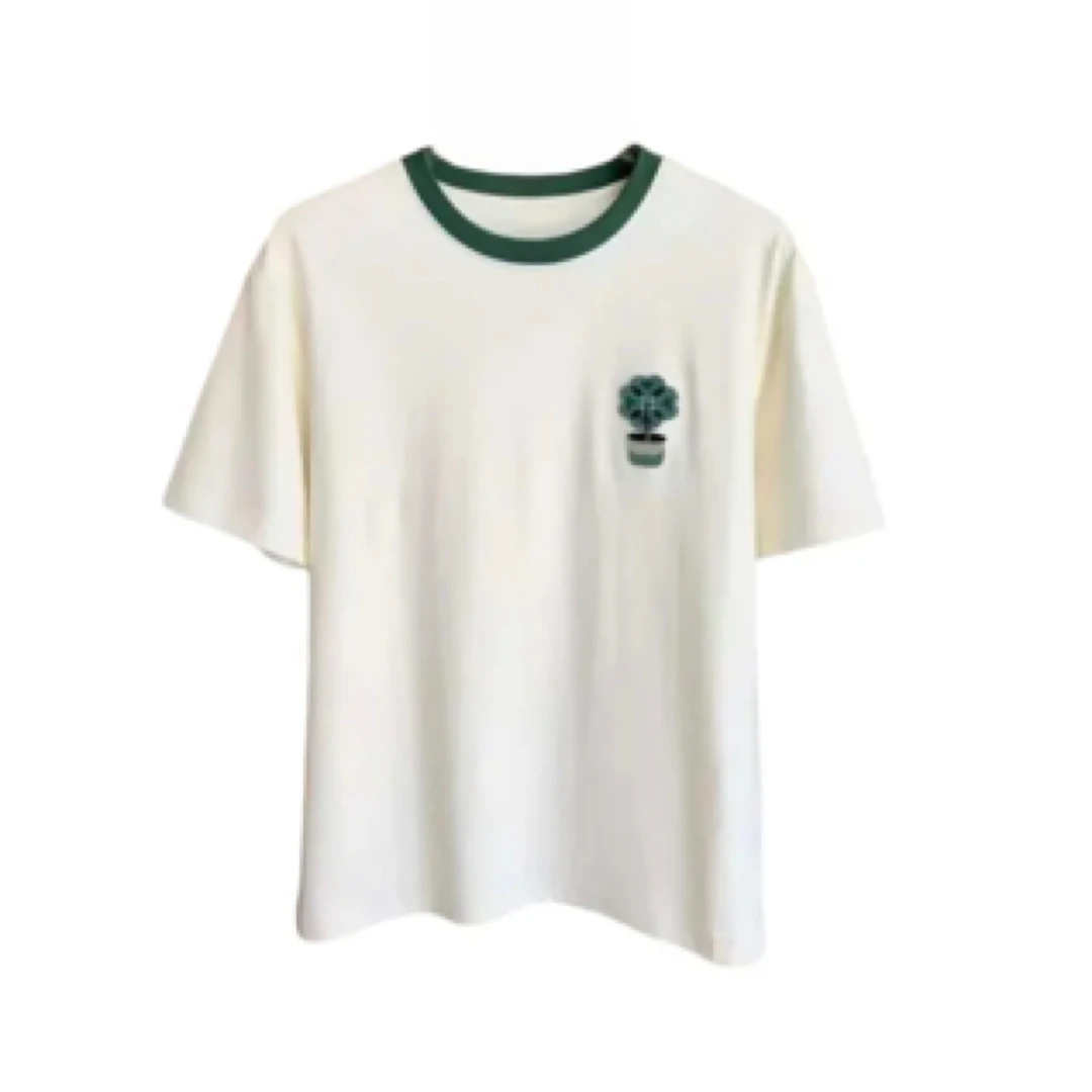 【之H】夏季新品卡通盆栽刺绣圆领T恤上衣