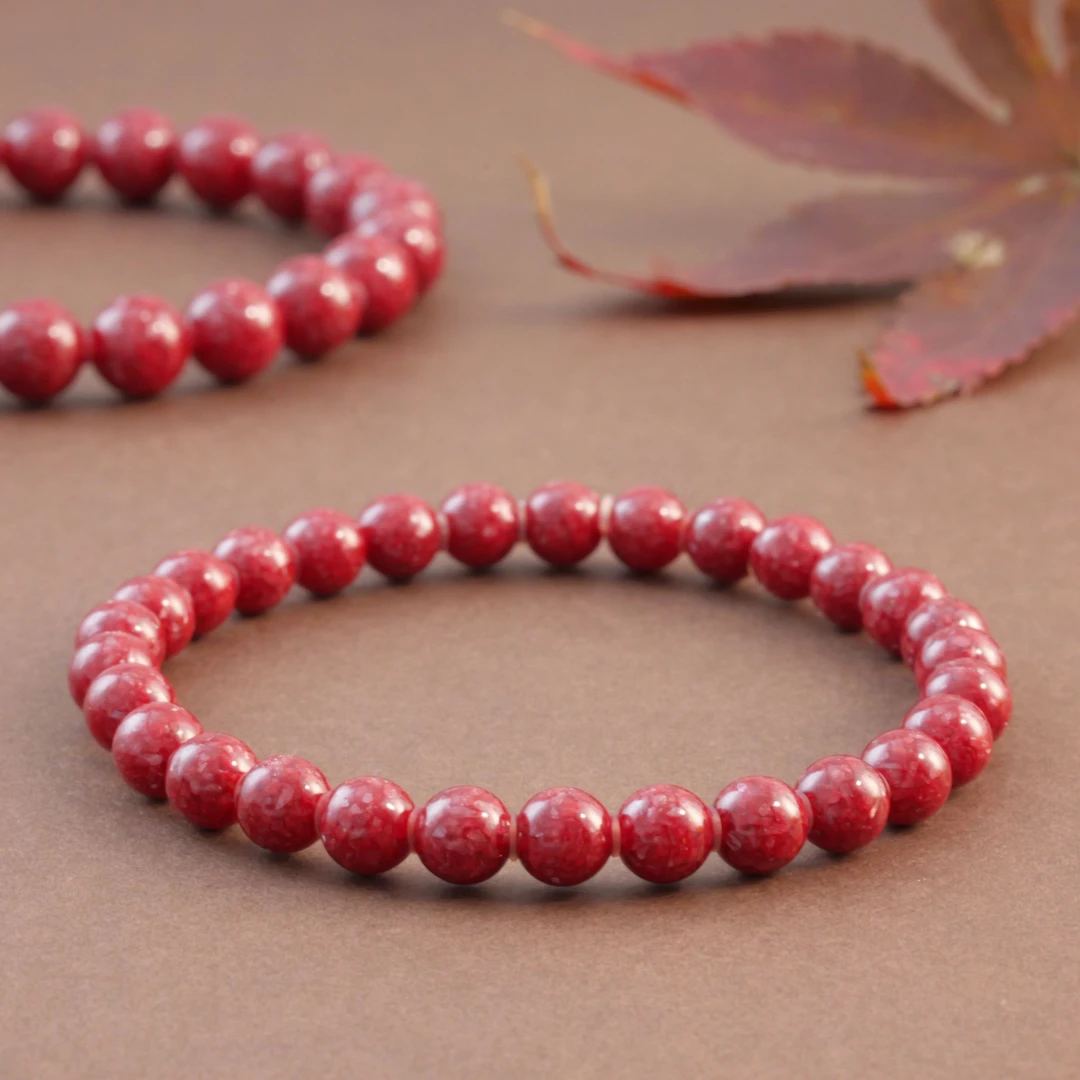 天然辰砂【鸿宇朱砂】万山朱砂晶体颗粒砂6mm素圈手串女生适戴