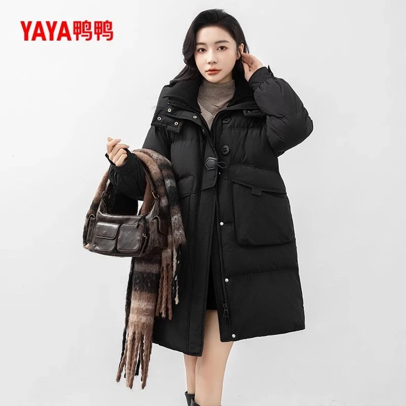 YAYA/鸭鸭长款羽绒服女冬季新款时尚宽松休闲鸭绒外套YE3B635805L