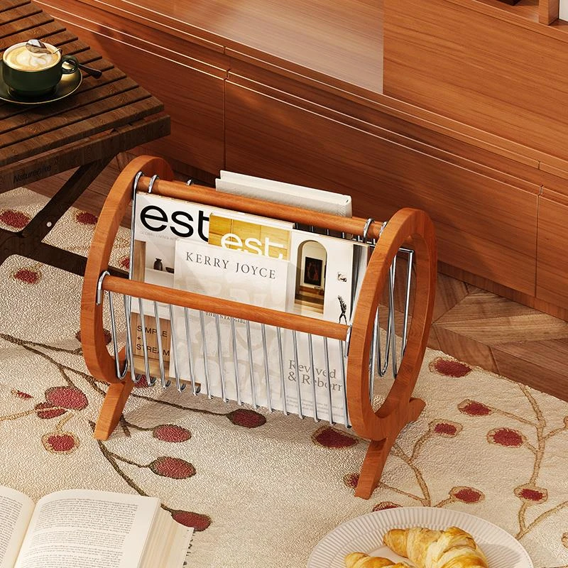 复古实木杂志架客厅设计书报架黑胶唱片收纳沙发中古复刻专辑展示