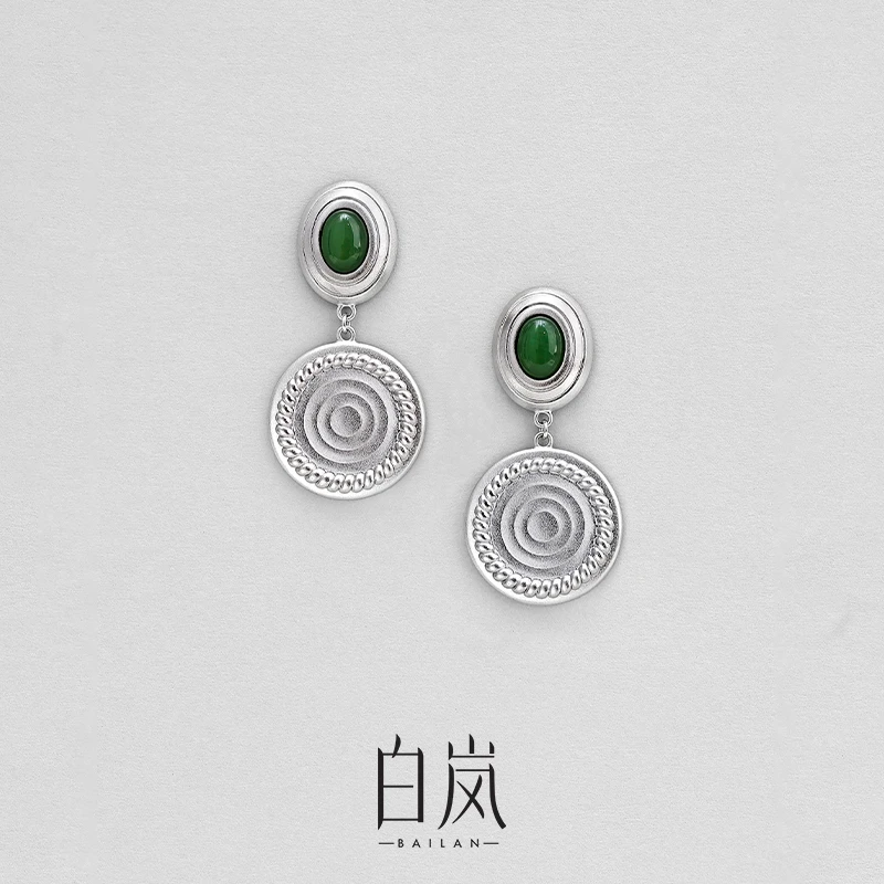 白岚岚山耳坠925银碧玉耳饰耳夹女气质秋冬新款耳环耳饰ED4466