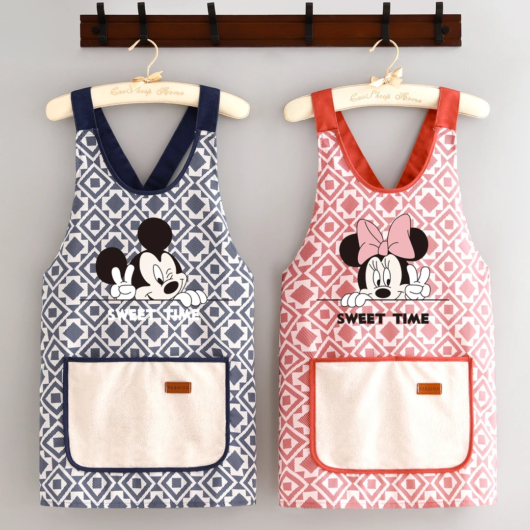 新款帆布卡通围裙家用厨房做饭简约透气围腰餐饮专用防污工作服女