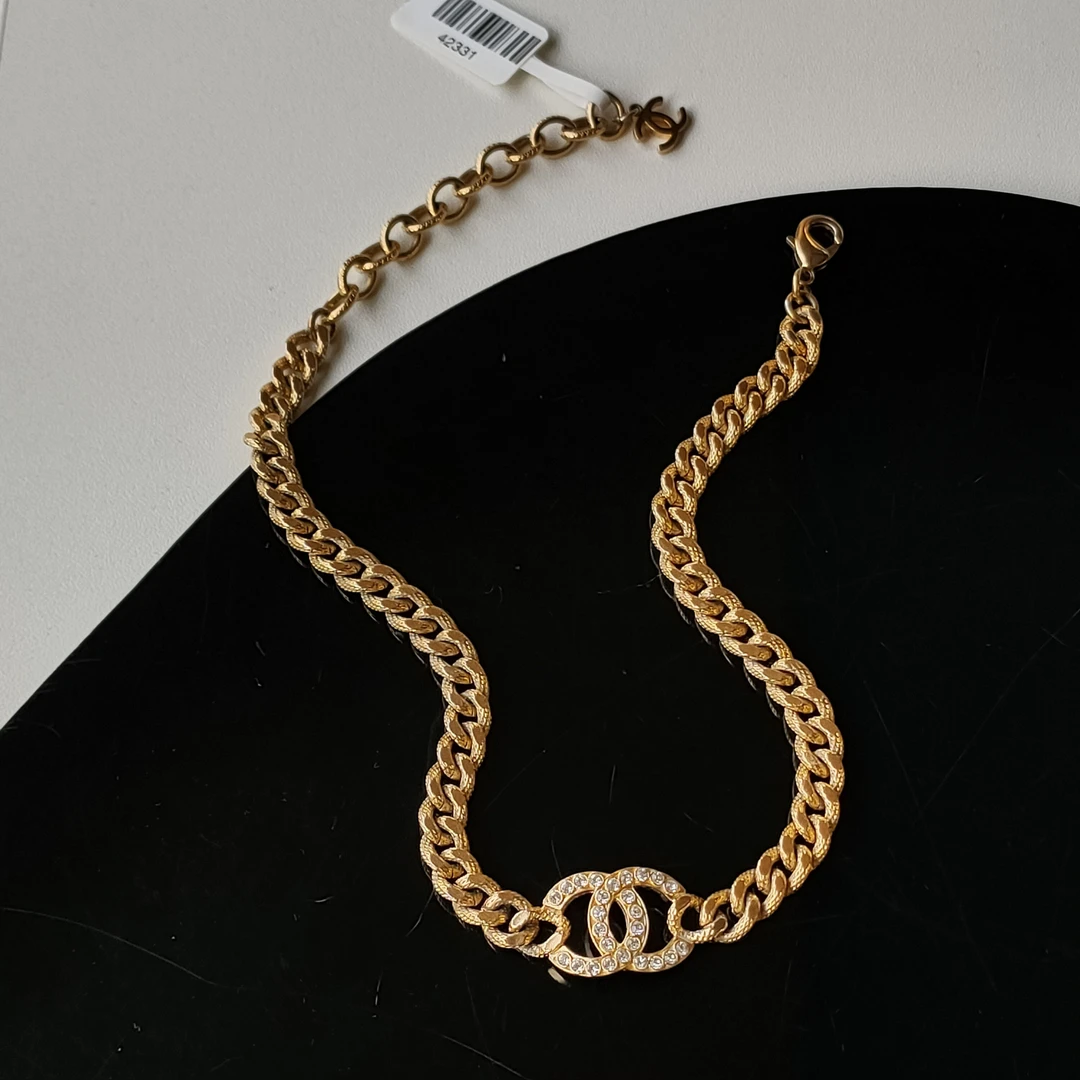 99新 Chanel/香奈儿  Azul22A金色水钻双C古巴链Chocker项链42331