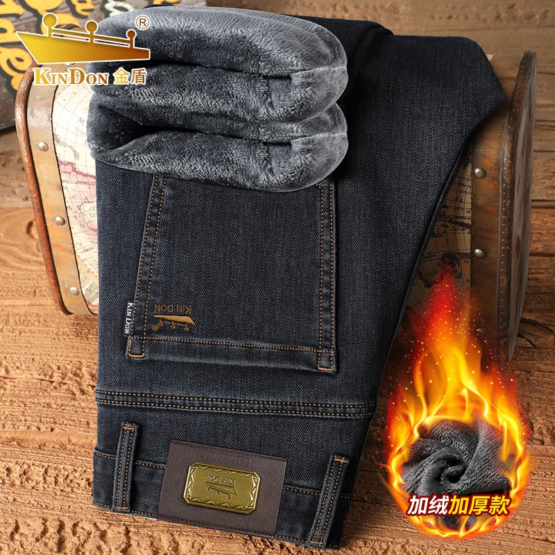 牛仔裤男款爆款2025秋冬加绒加厚保暖男士商务高腰宽松直筒裤子男