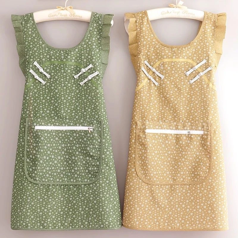 时尚薄款盘扣背带围裙女家用厨房透气做饭可爱围腰新款国风围裙女