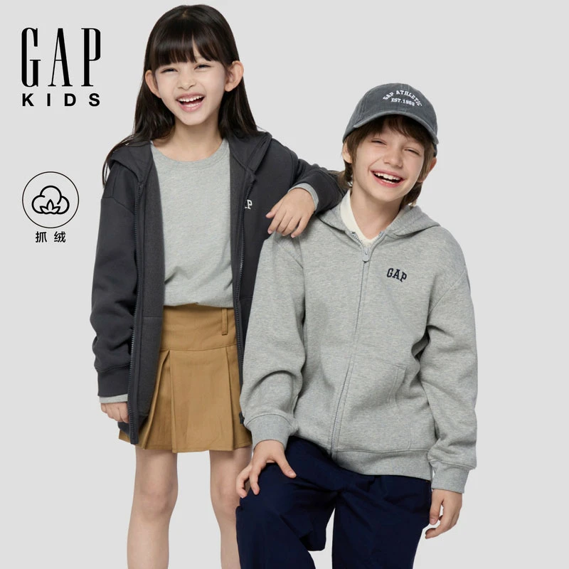 【大小童同款】Gap男女童2025秋季新款logo抓绒连帽卫衣804632