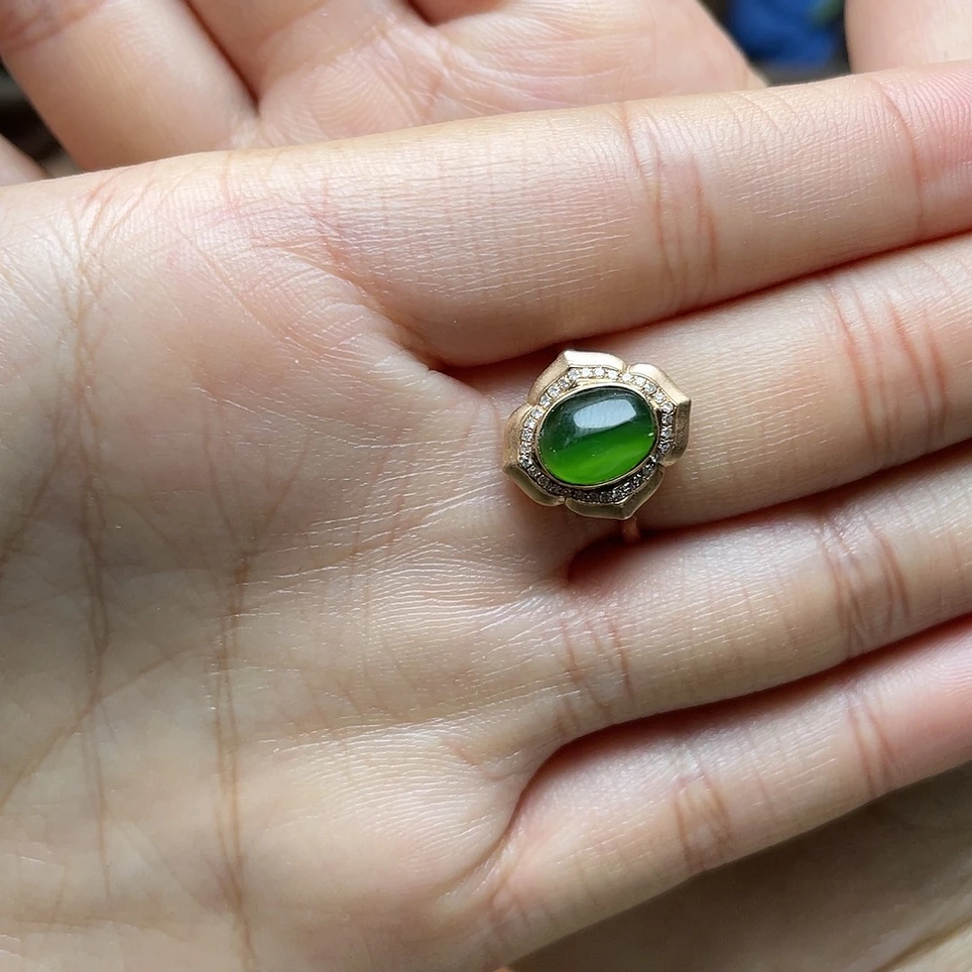 和田玉（碧玉）18K金镶嵌吊坠(赠链)戒指