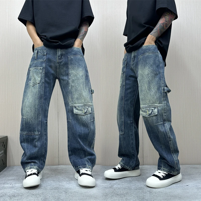 昊Studio秋季新款日系水洗薄款休闲做旧直筒裤美式复古透气牛仔裤