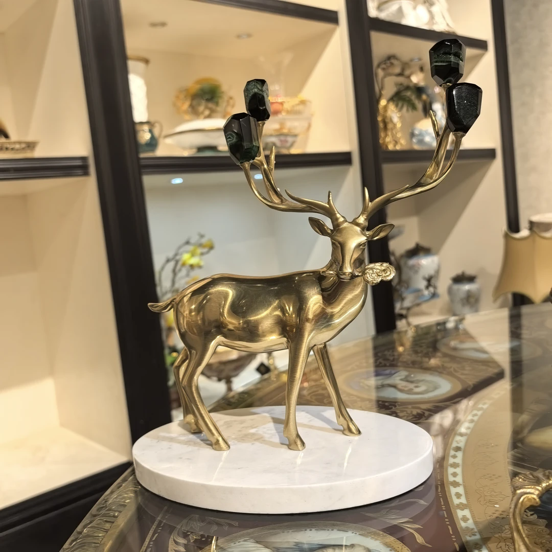 【欧美外单】H1673B紫水晶黄铜鹿摆件客厅摆件 设计师鹿含灵至摆设