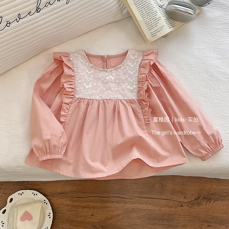 春秋最新款女童宝宝衬衫提花飞袖衬衫衬衣女宝宝新潮欧若风童装