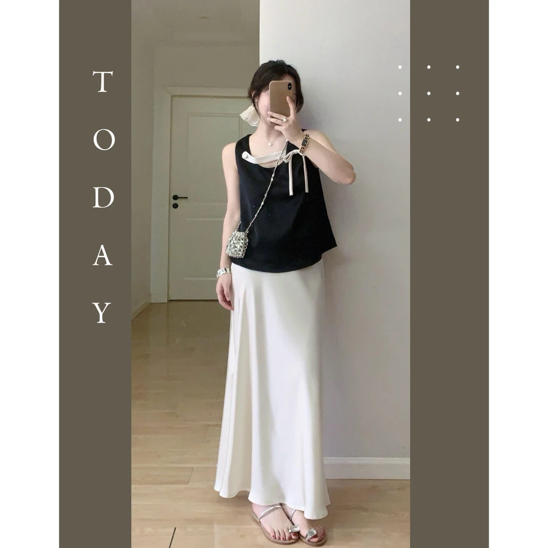 夏季时尚一整套女装2025新款高级感气质无袖上衣高腰半身裙两件套