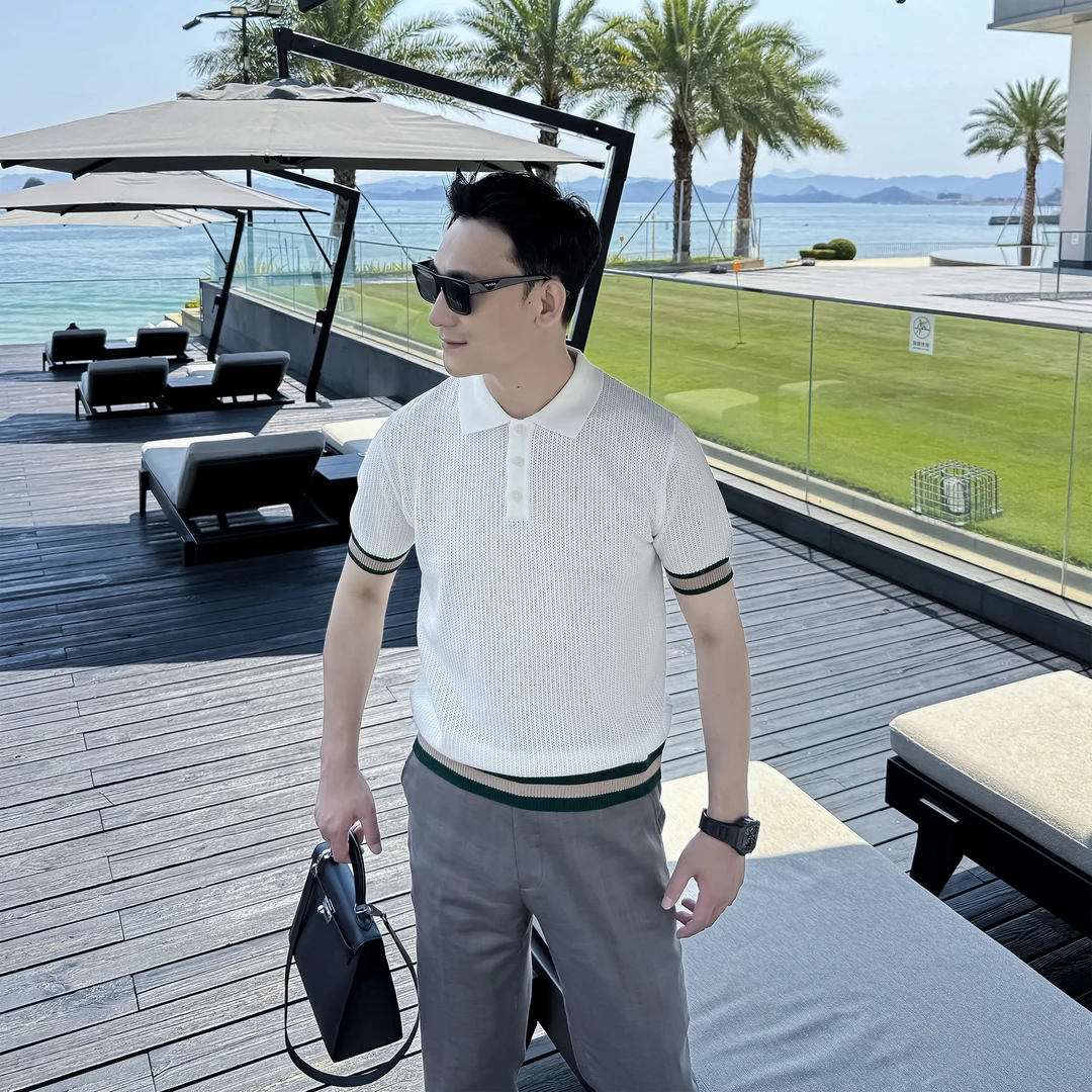 【DAIO ETHAN】夏季男士拼色短袖百搭透气翻领高级短袖针织Polo衫