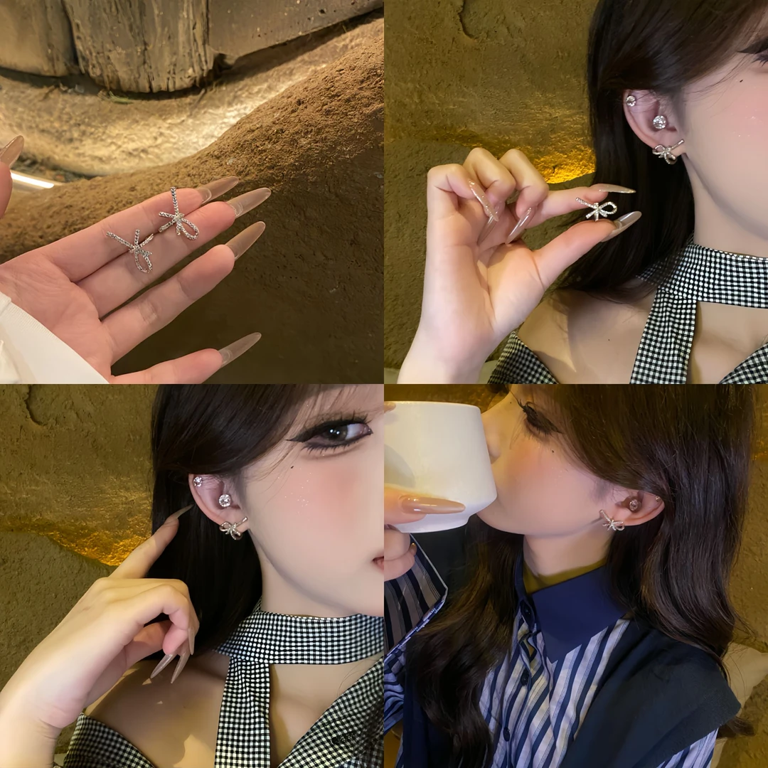合金耳饰 春款轻奢小众高级设计感蝴蝶结耳环女韩系时尚百搭耳钉
