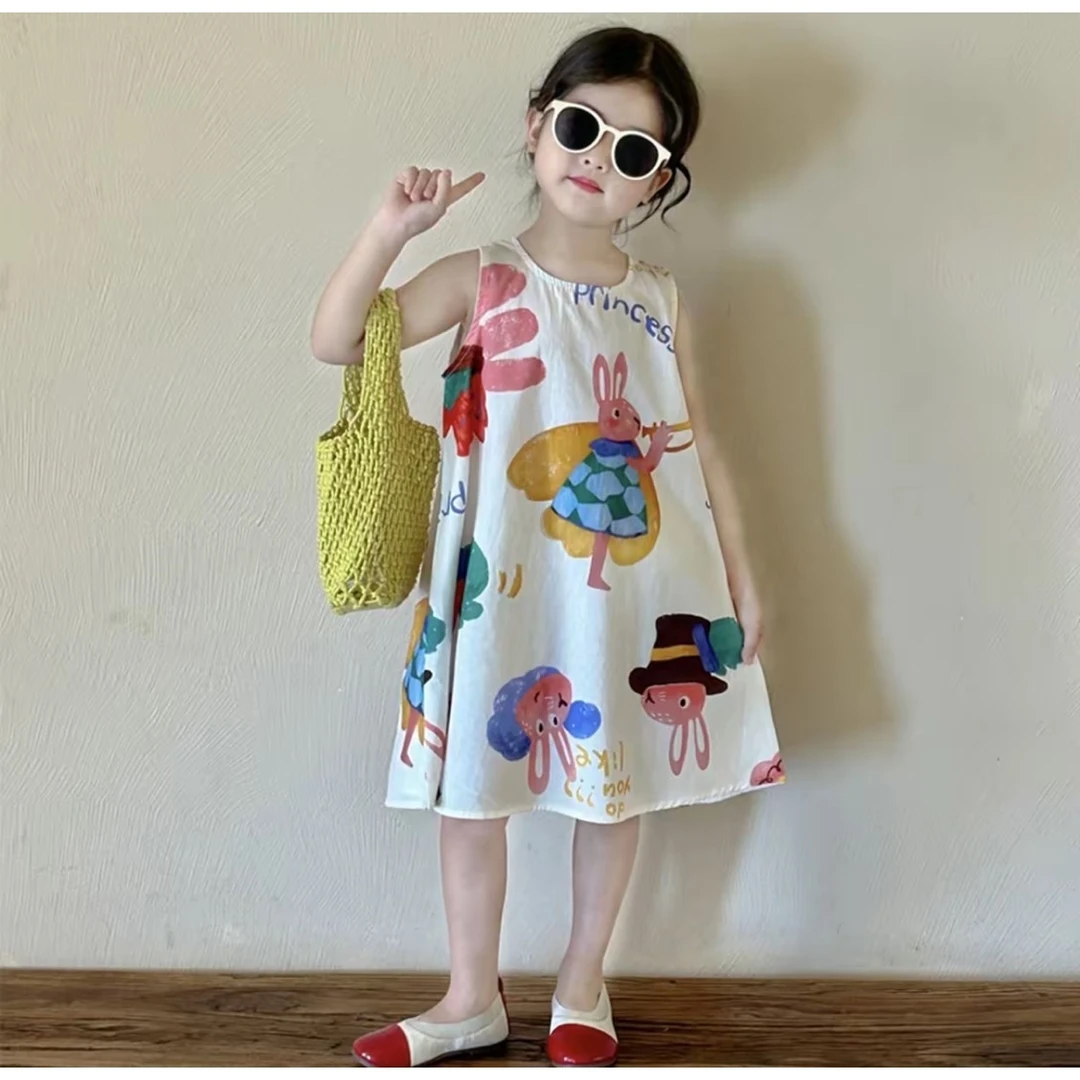 2025新款女童连衣裙纯棉亲子装夏季裙子无袖卡通宽松洋气
