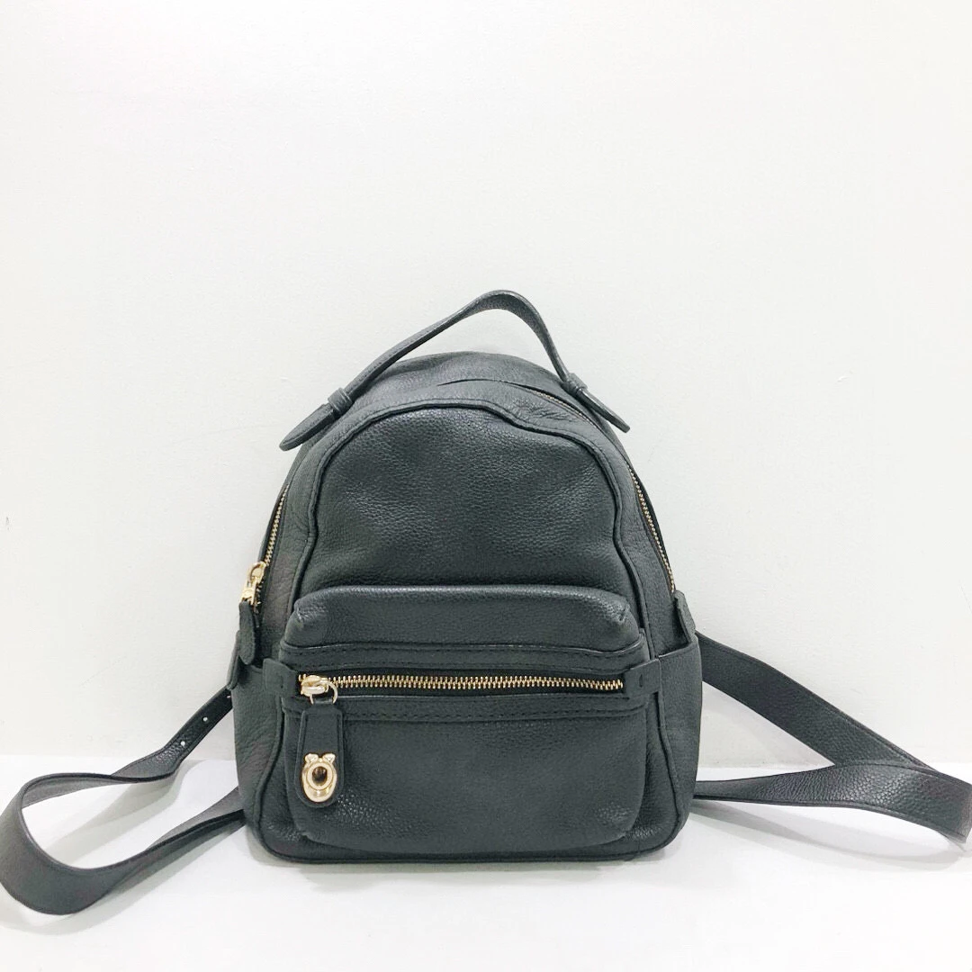 95新 COACH/蔻驰 全皮黑金双肩包