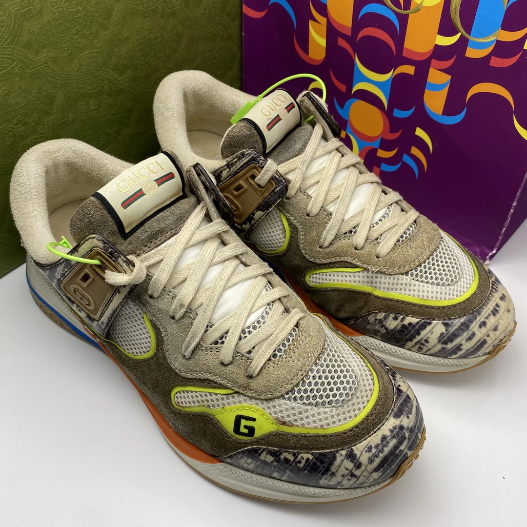 95新 GUCCI/古驰 42.5欧码/多色蛇皮网面透气运动鞋