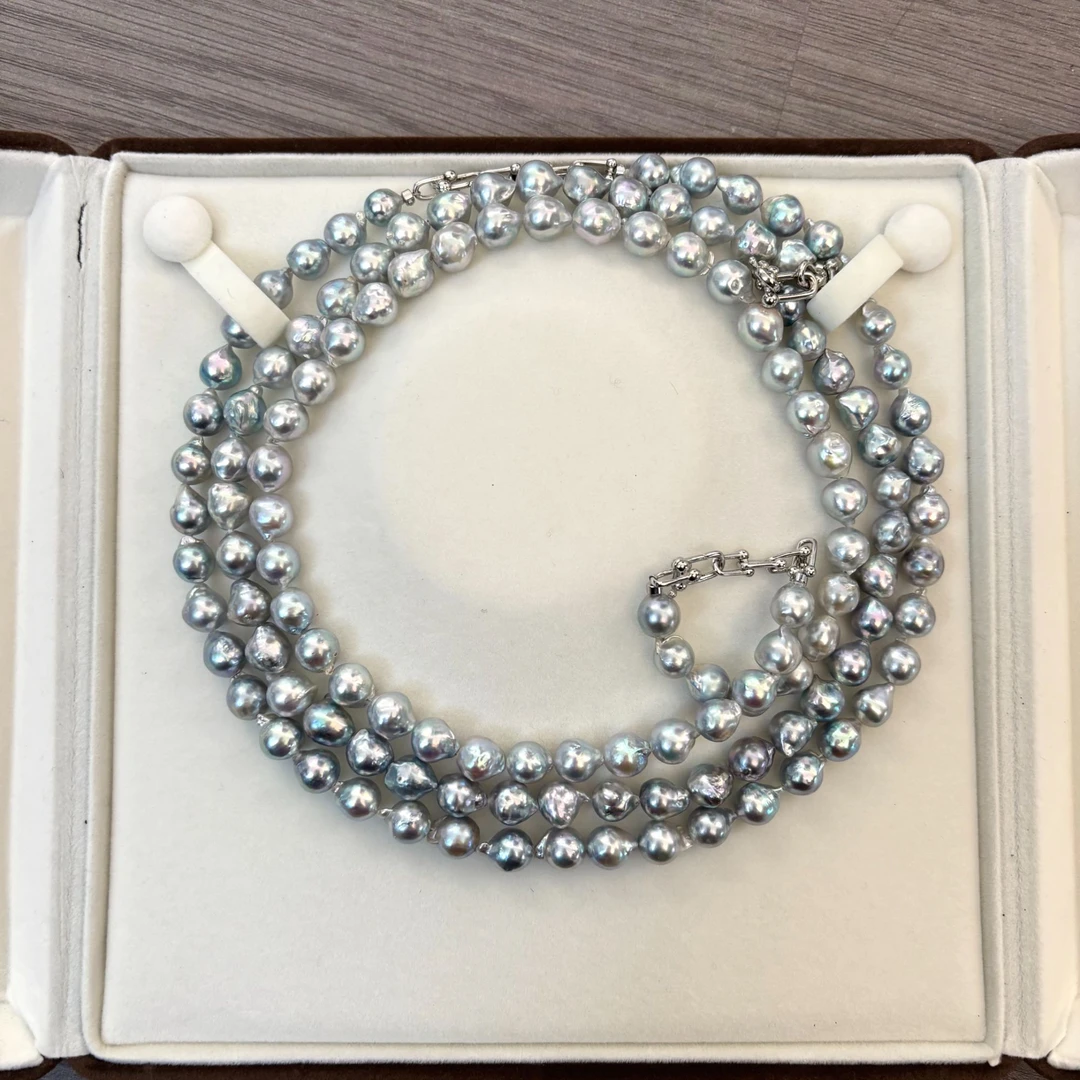 马蹄扣海水真多麻巴洛克项链 8-9mm S925银 多样性发一