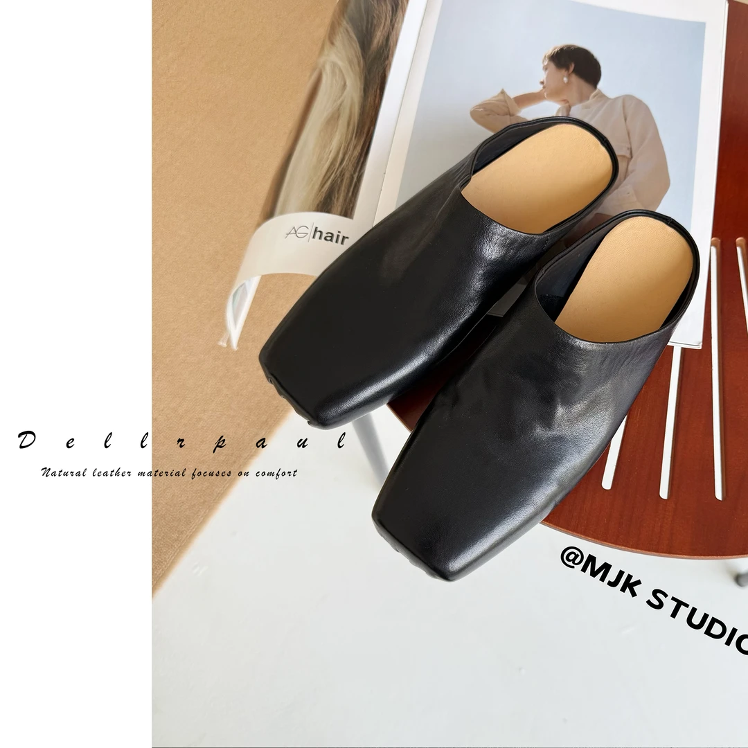 【金金专属】极简风马皮穆勒半拖鞋复古老钱风