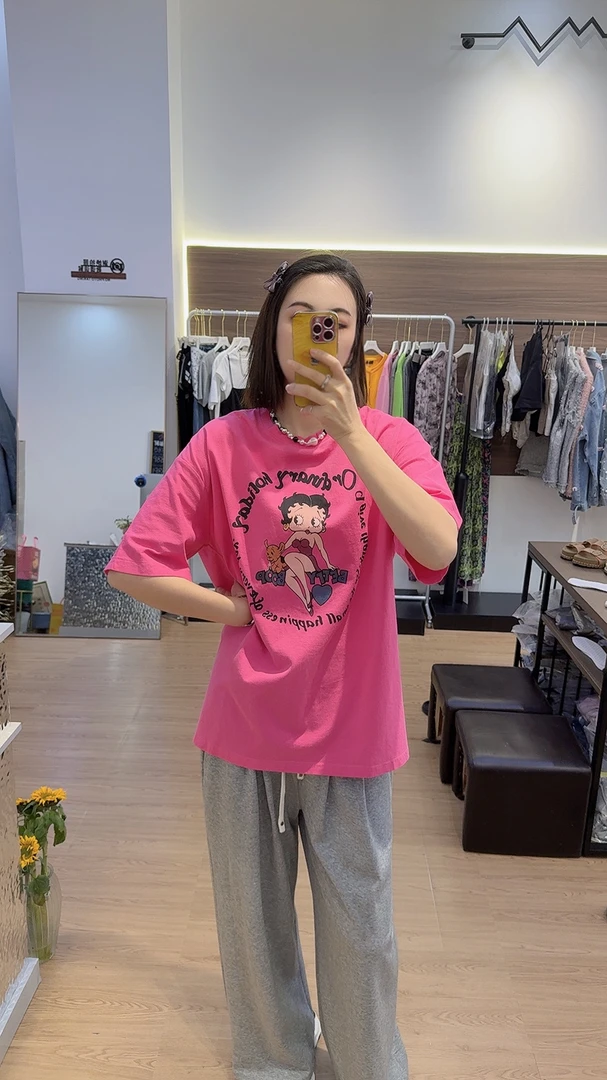 2025新款韩版卡通图案印花百搭休闲减龄宽松圆领短袖T恤女潮