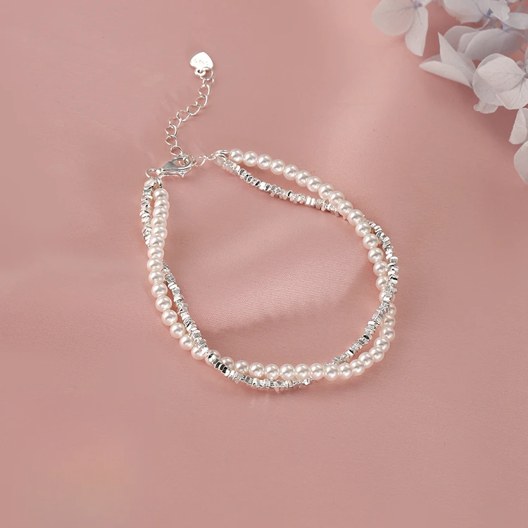 仿珍珠手链女双层百搭时尚小众首饰设计精致手