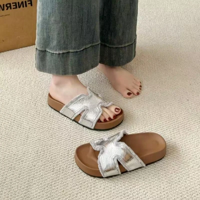 爆款厚底一字拖鞋女2025夏季新款软底配裙子仙女风沙滩凉拖鞋