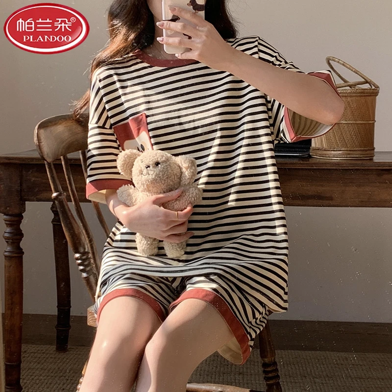 帕兰朵睡衣女夏款学生短袖短裤夏季2025年新款夏天宽松可外穿家居