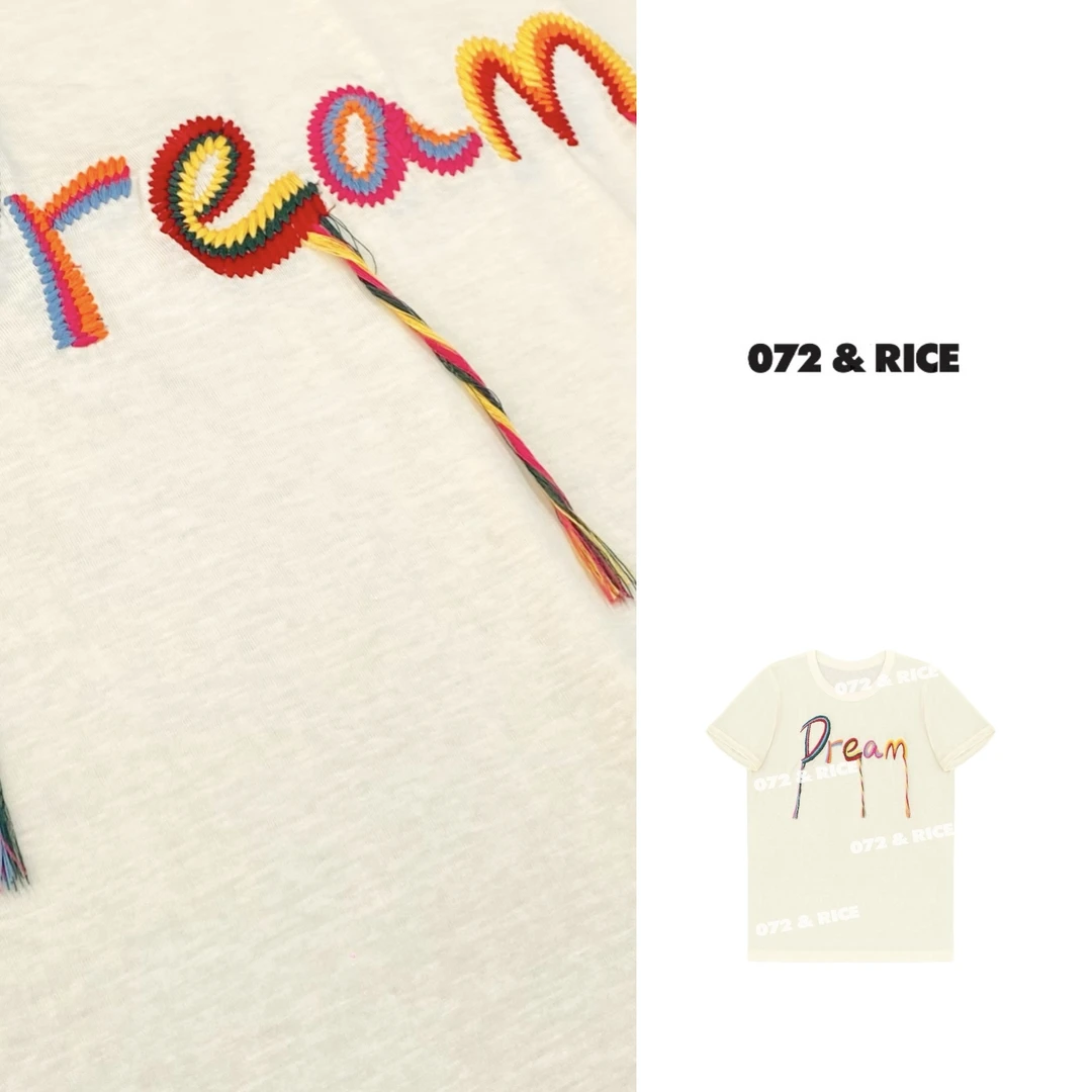 072 & RICE【七彩流苏】莱赛尔+棉 夏季休闲圆领短袖T恤 32XD83