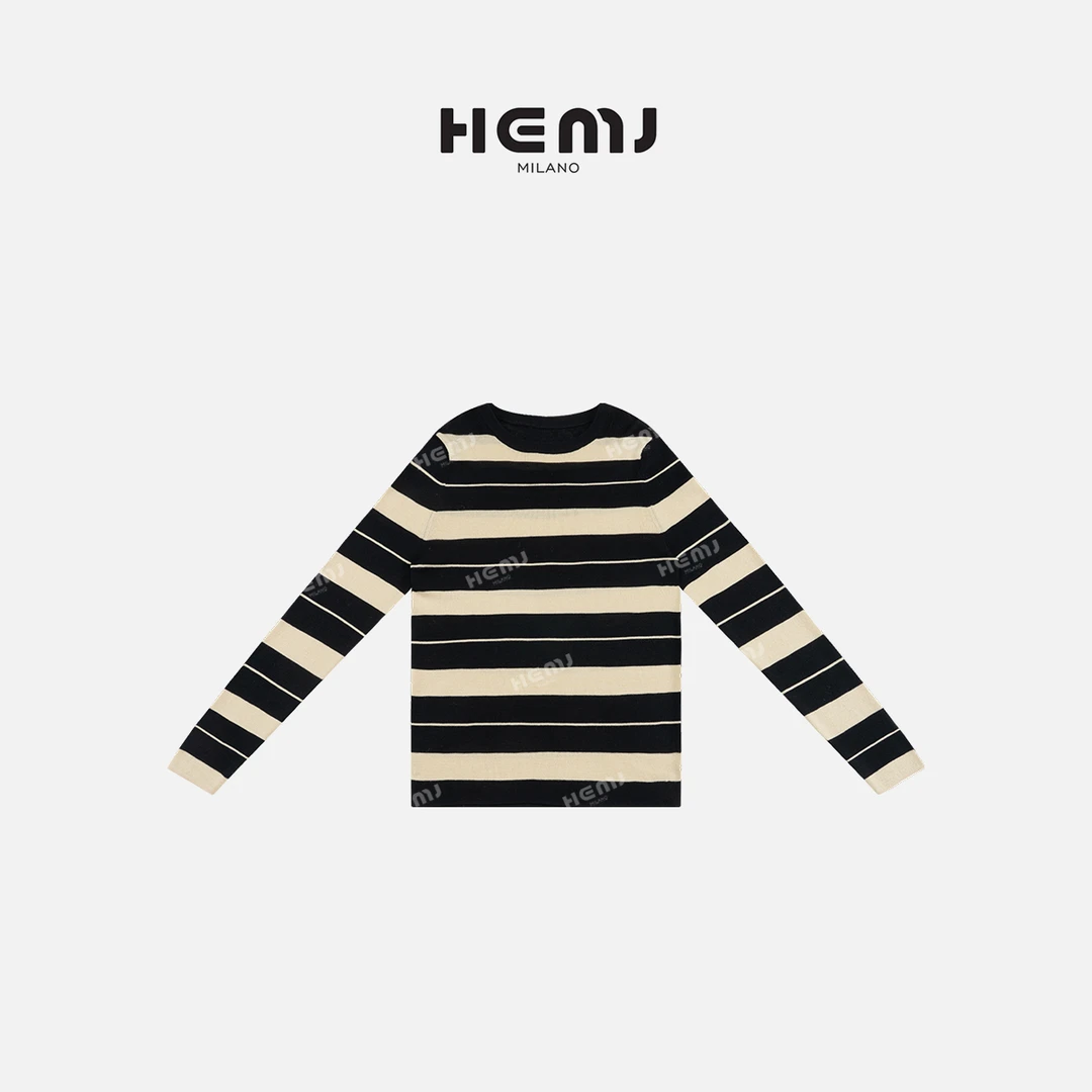HEMJ 和梦洁"重华"绵羊毛撞色弹性长袖圆领T恤 MD1A0081
