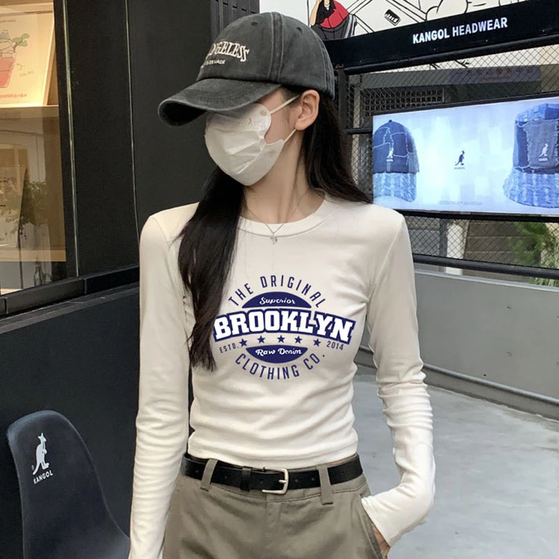 法芬图打底衫女秋2025新款内搭韩版修身长袖t恤高腰露脐短款上衣