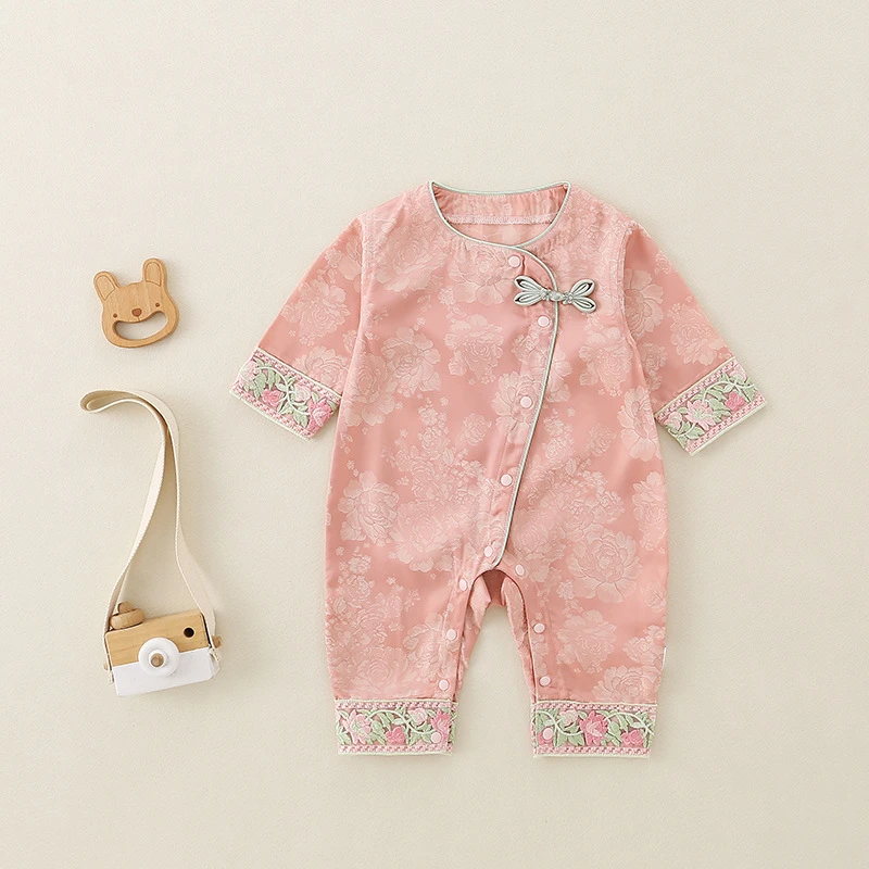 婴儿单层战袍爬服连体衣服夏季薄款新款宝宝新生儿中式夏款浴袍