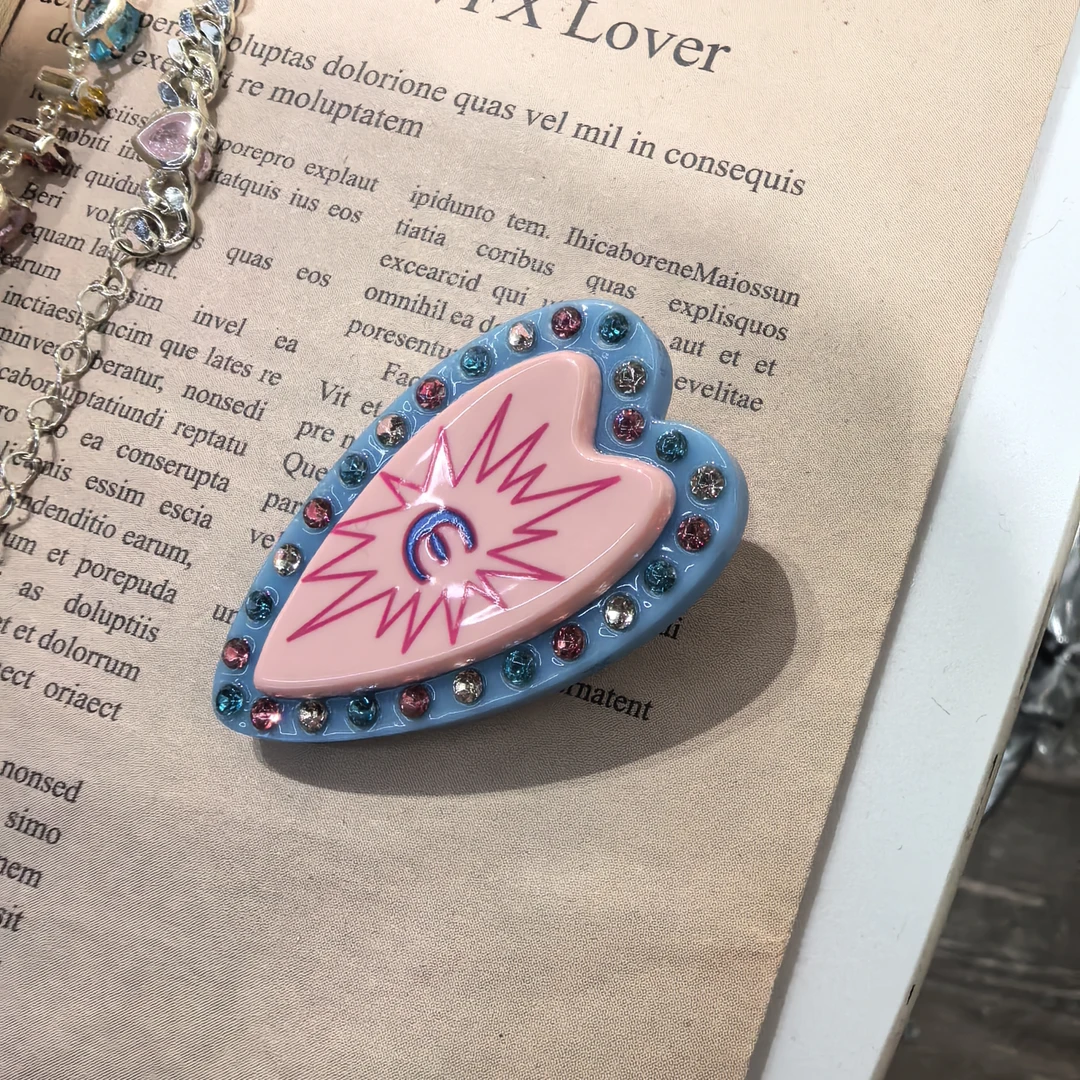 E029粉蓝色爱心闪闪加厚酸酸边夹