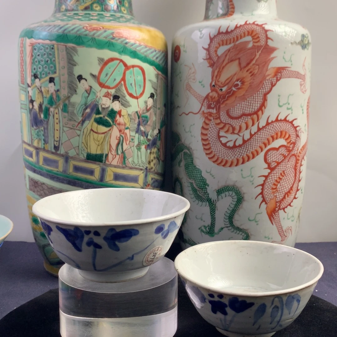 陶碗3894瓷器—青花兰花碗一对