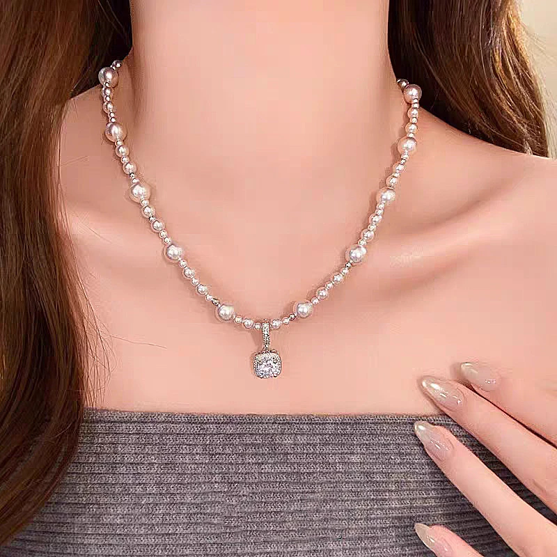 非金属仿珍珠项链 脖圈曼塔玫瑰银色饰品配饰感时尚ins百搭锁骨链