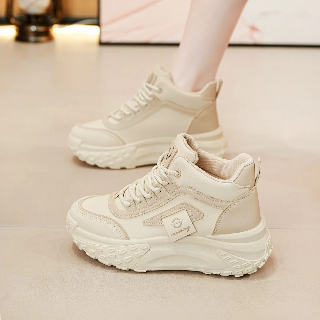 网红厚底休闲鞋女2025春季新款高帮老爹鞋百搭运动增高德训鞋板鞋