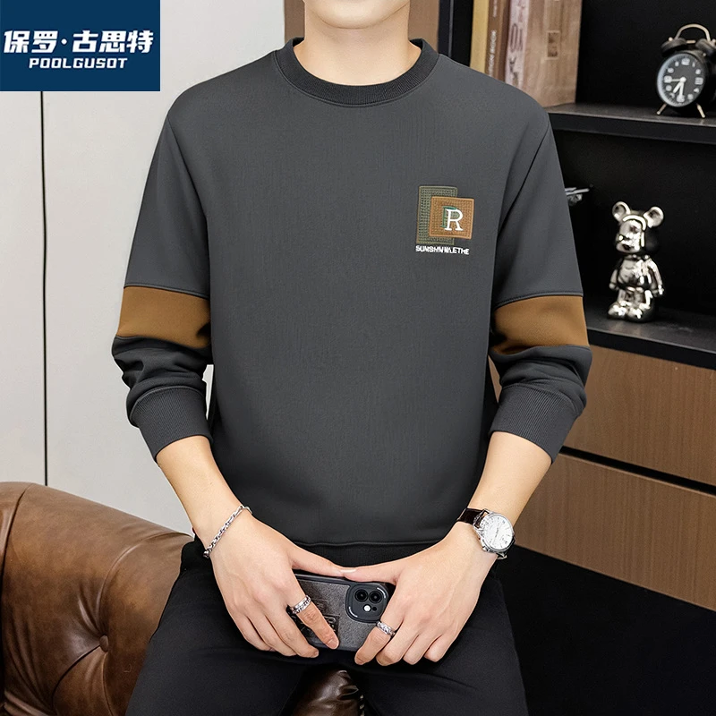 保罗·古思特男士圆领卫衣春秋新款休闲男装长袖百搭潮牌打底衫