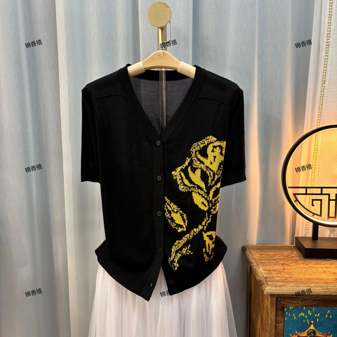 【S84-金玫瑰】短袖针织开衫女2025年夏季新款设计感上衣