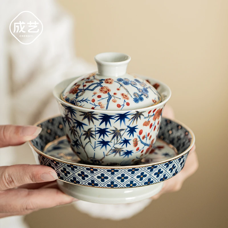 四季发财盖碗陶瓷功夫茶具高档泡茶器手家用釉下彩瓷盖碗德化白瓷