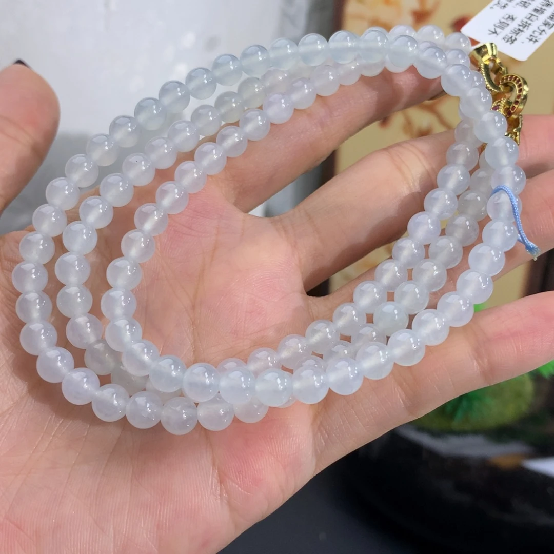 翡翠未镶嵌手串卡5.8冰胶白冰项链