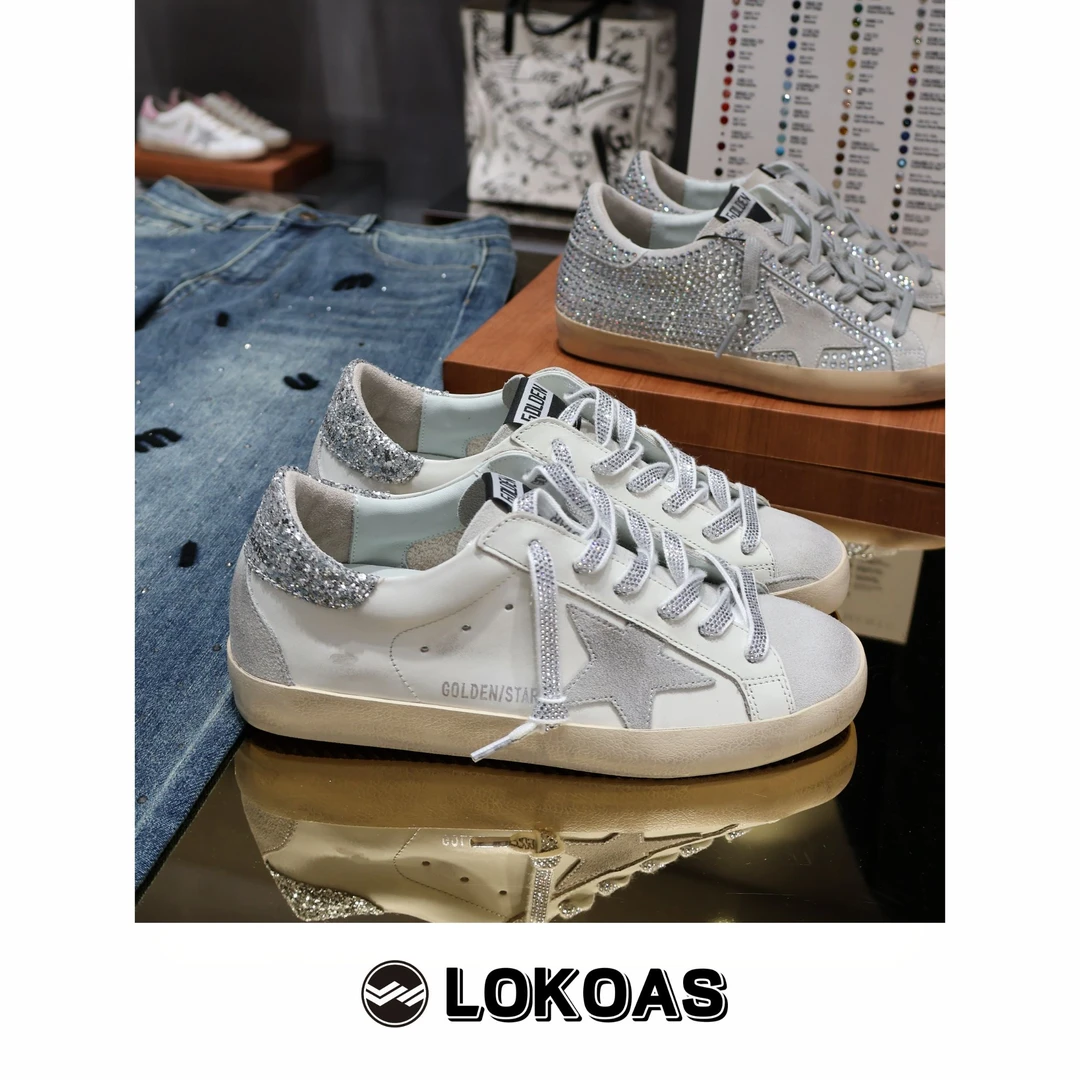 新品钻款银亮片尾复古做旧内增高小脏鞋运动休闲星星板鞋小白鞋女