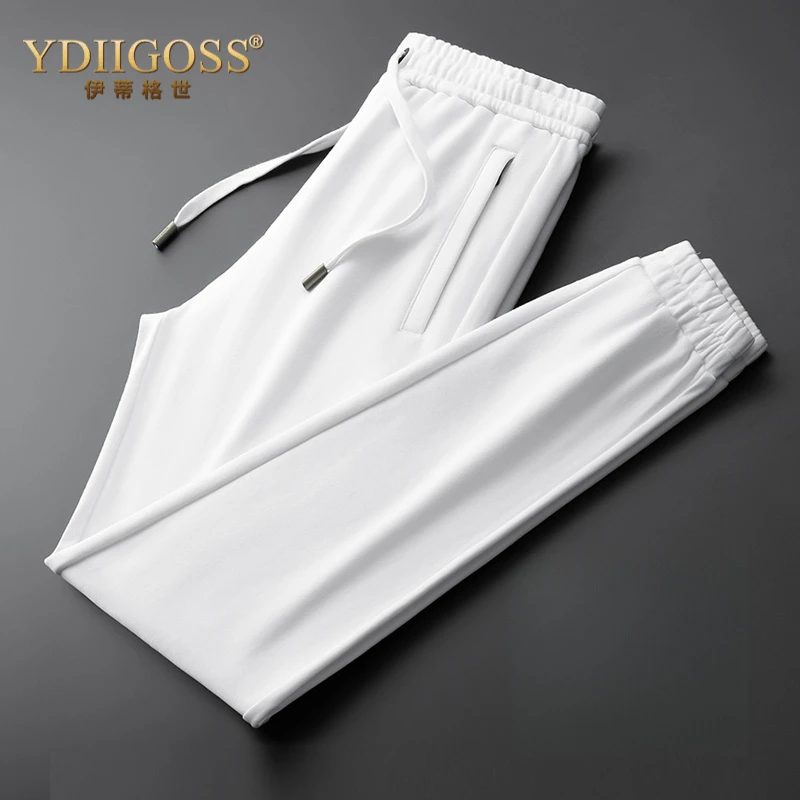 YDIIGOSS男士凉感运动长裤白色卫裤男宽松新款纯棉小脚男直筒薄款