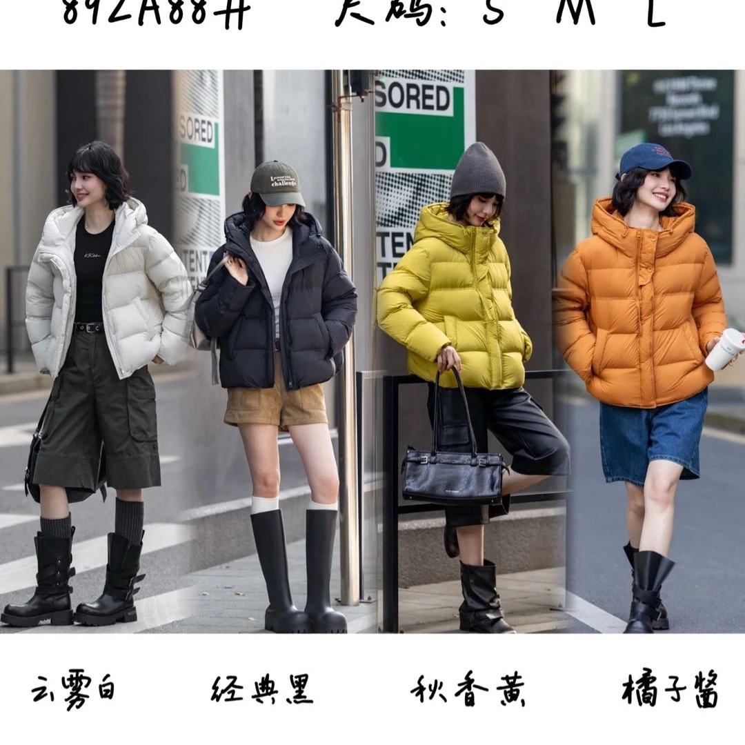 韩系连帽90绒短款棉服