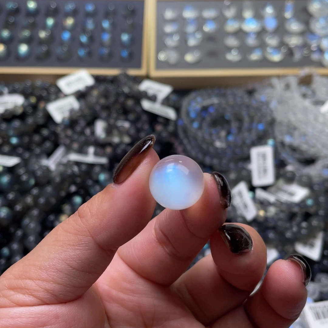 月光石裸石未镶嵌豆***粽蓝月光单珠14.6mm