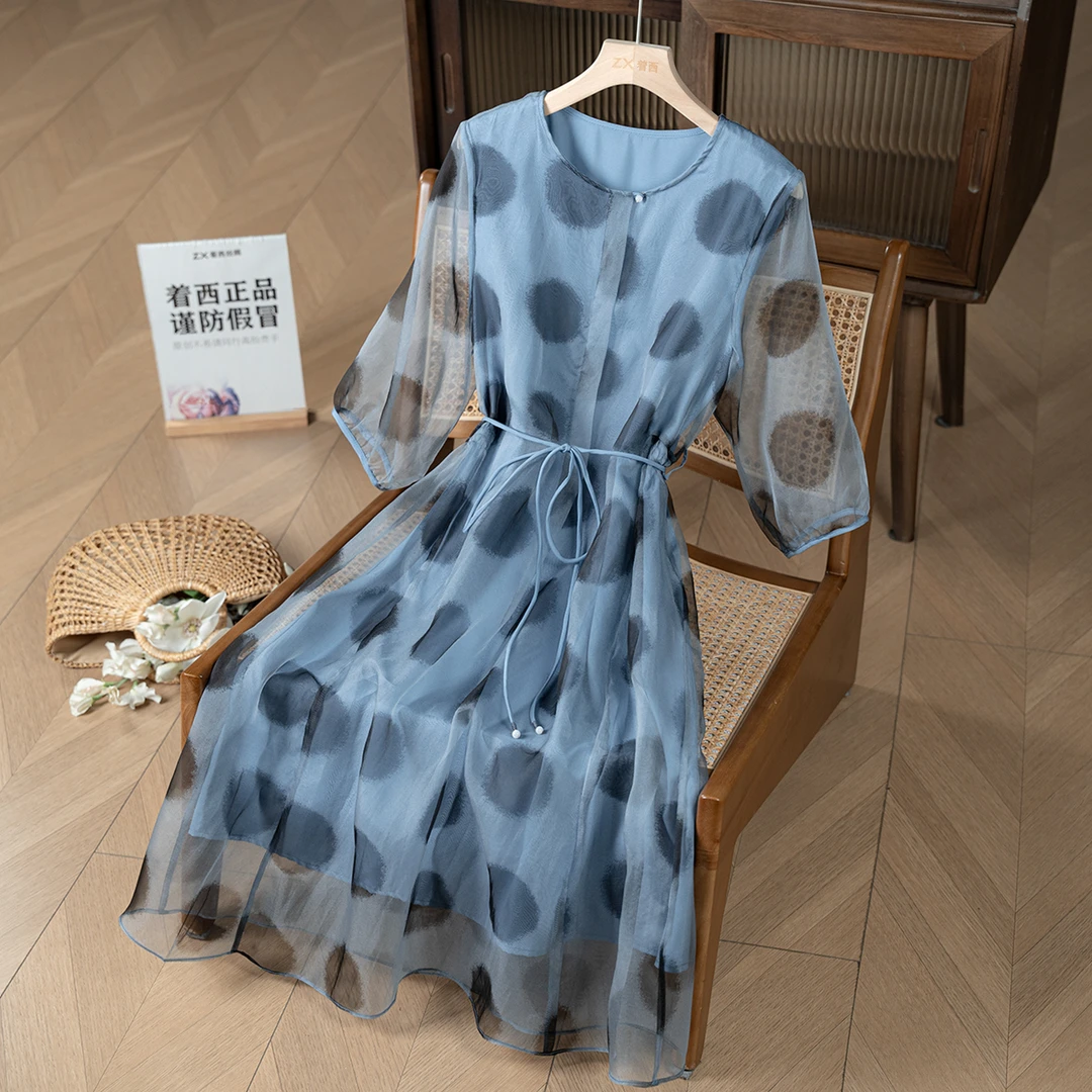 【小费班长专享】着西桑蚕丝夏季印花短袖真丝优雅连衣裙2Q660723