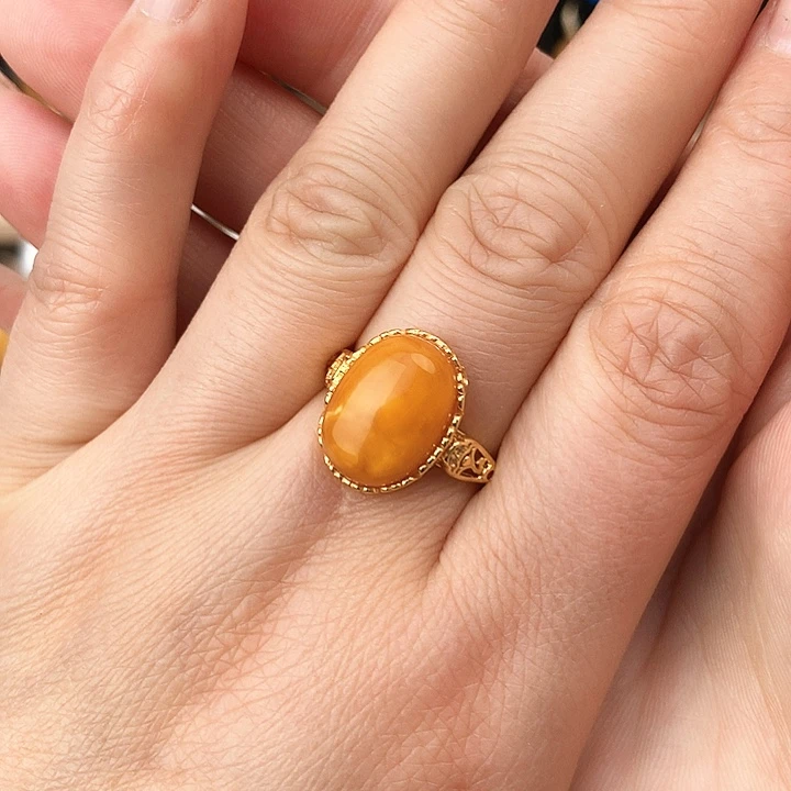 蜜蜡戒指银S925镶嵌戒指